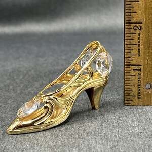 Vintage 2002 Millennium Gold Tone High Heel Shoe Mini Faceted Crystal Slipper